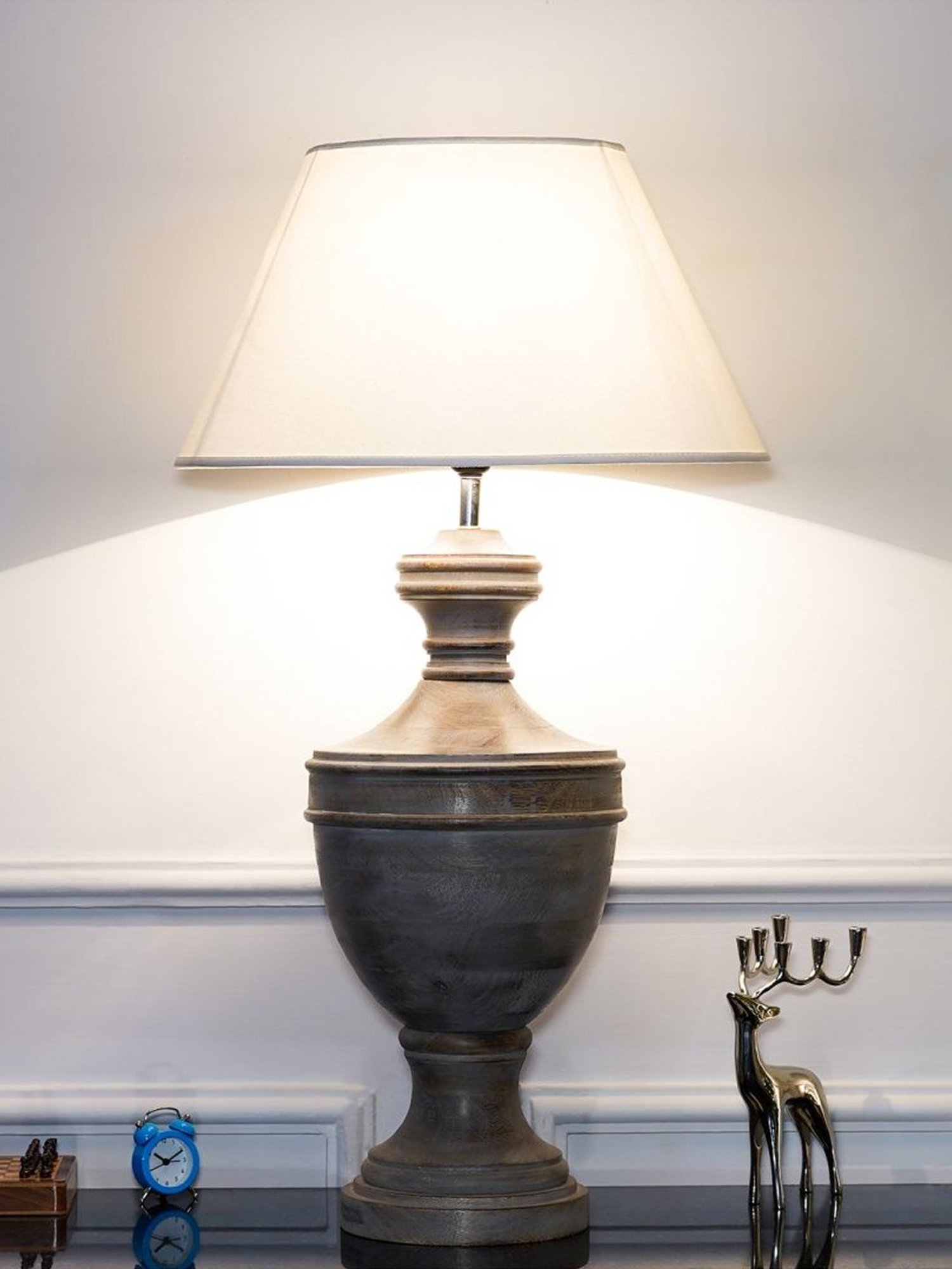 Kapoor Lamp Shades Grey & White Wood Son Cotton Shade Table Lamp