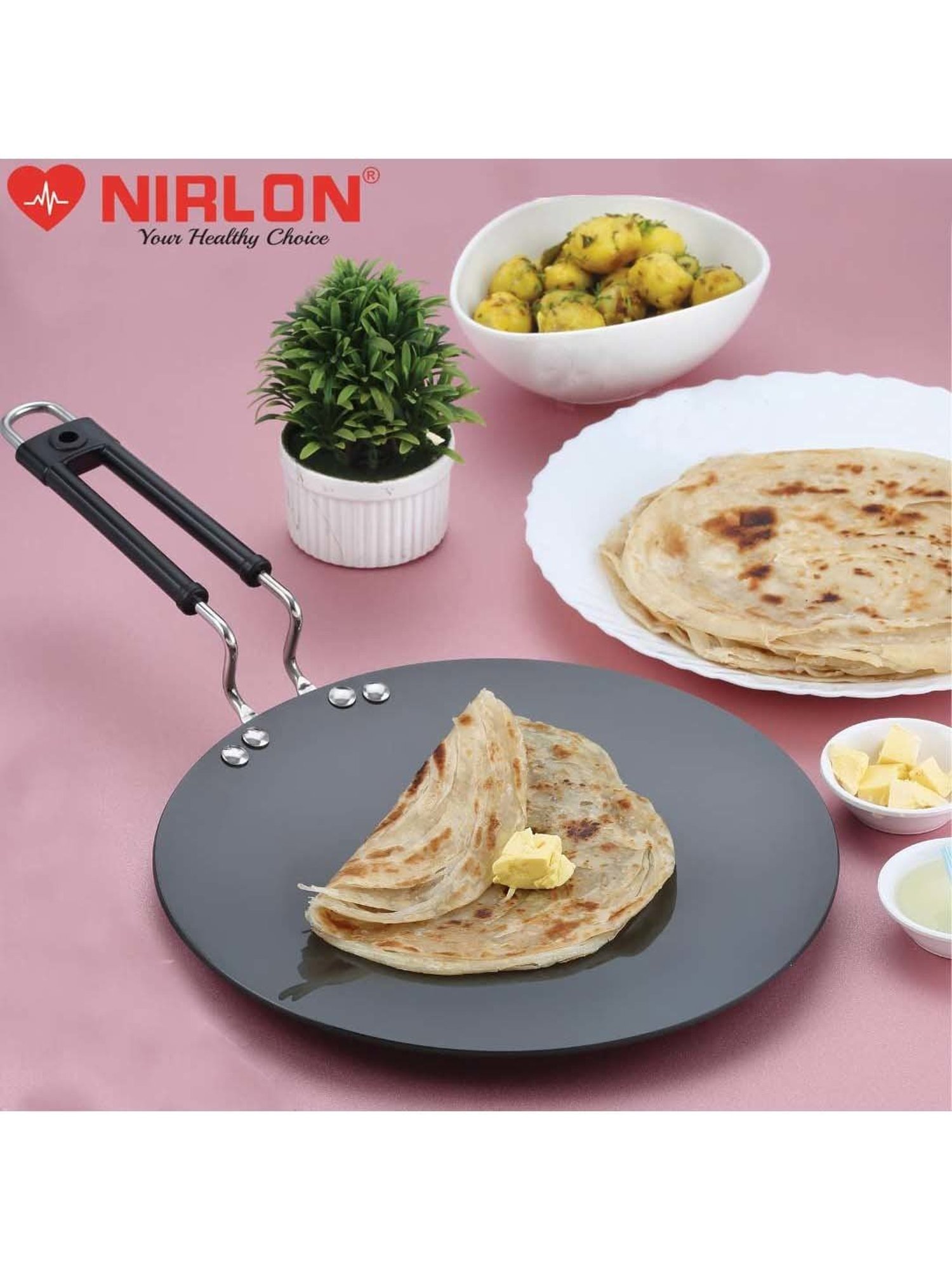 Nirlon Black Hard Anodised 24.5 cm Concave Roti Tawa With Bakelite Wire Handle (0.5 L)
