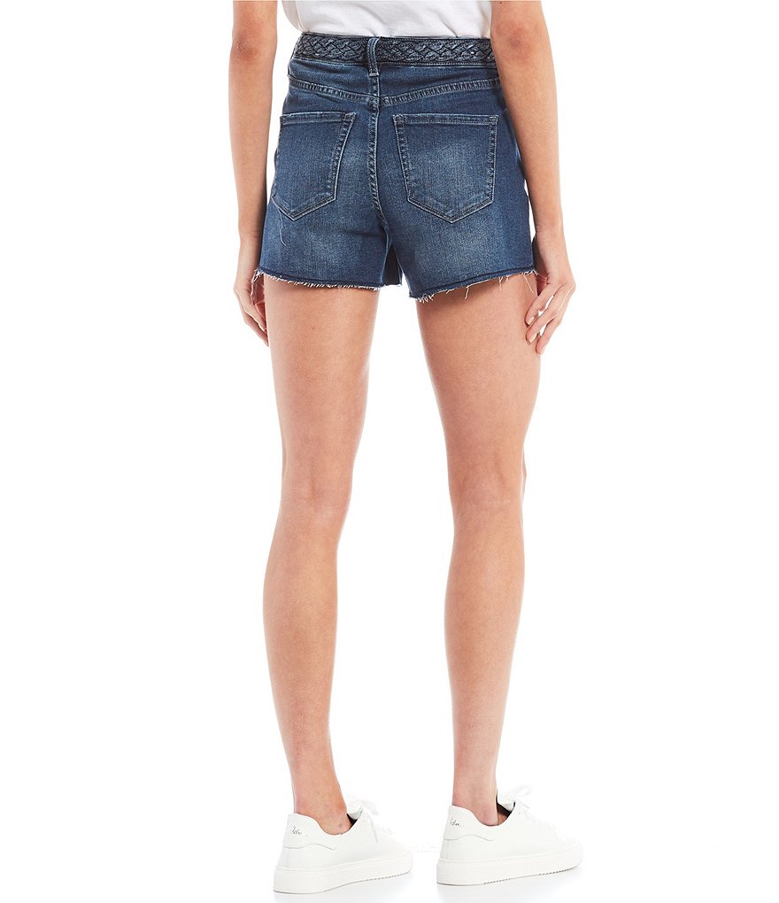 Frayed High-Rise Braid Denim Shorts