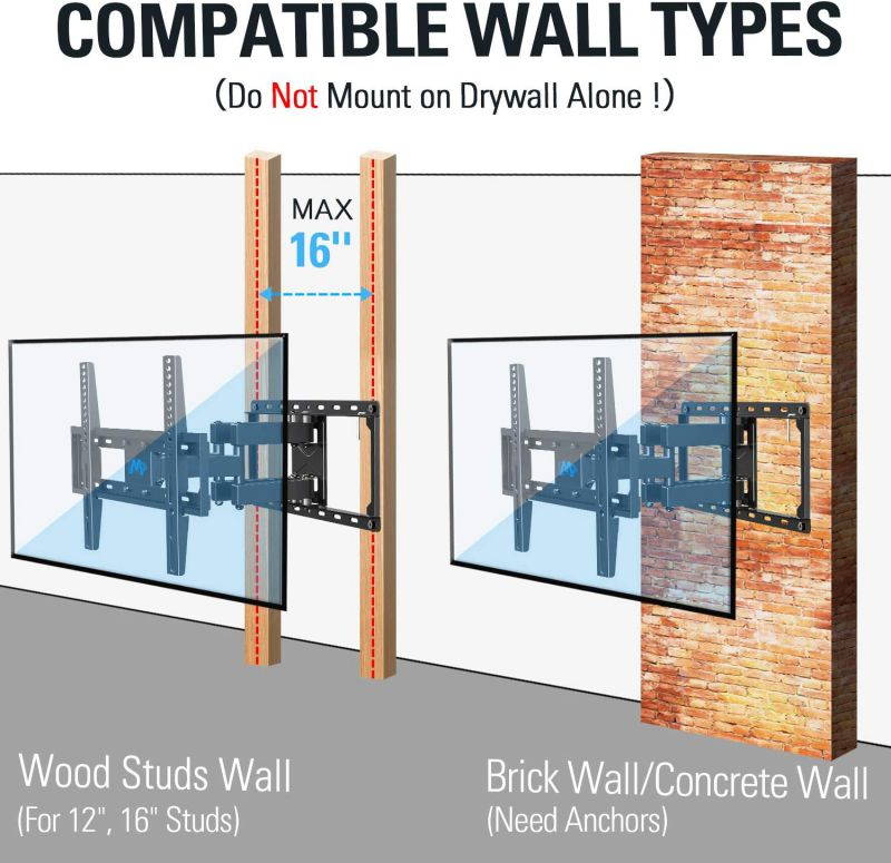 Mounting Dream TV Wall Mounts TV Bracket for Most 32-55 Inch Flat Screen TV/ Mount Bracket, Full Motion TV Wall Mount with Swivel Articulating Dual Arms, Max VESA 400x400mm, 99 LBS Loading MD2380