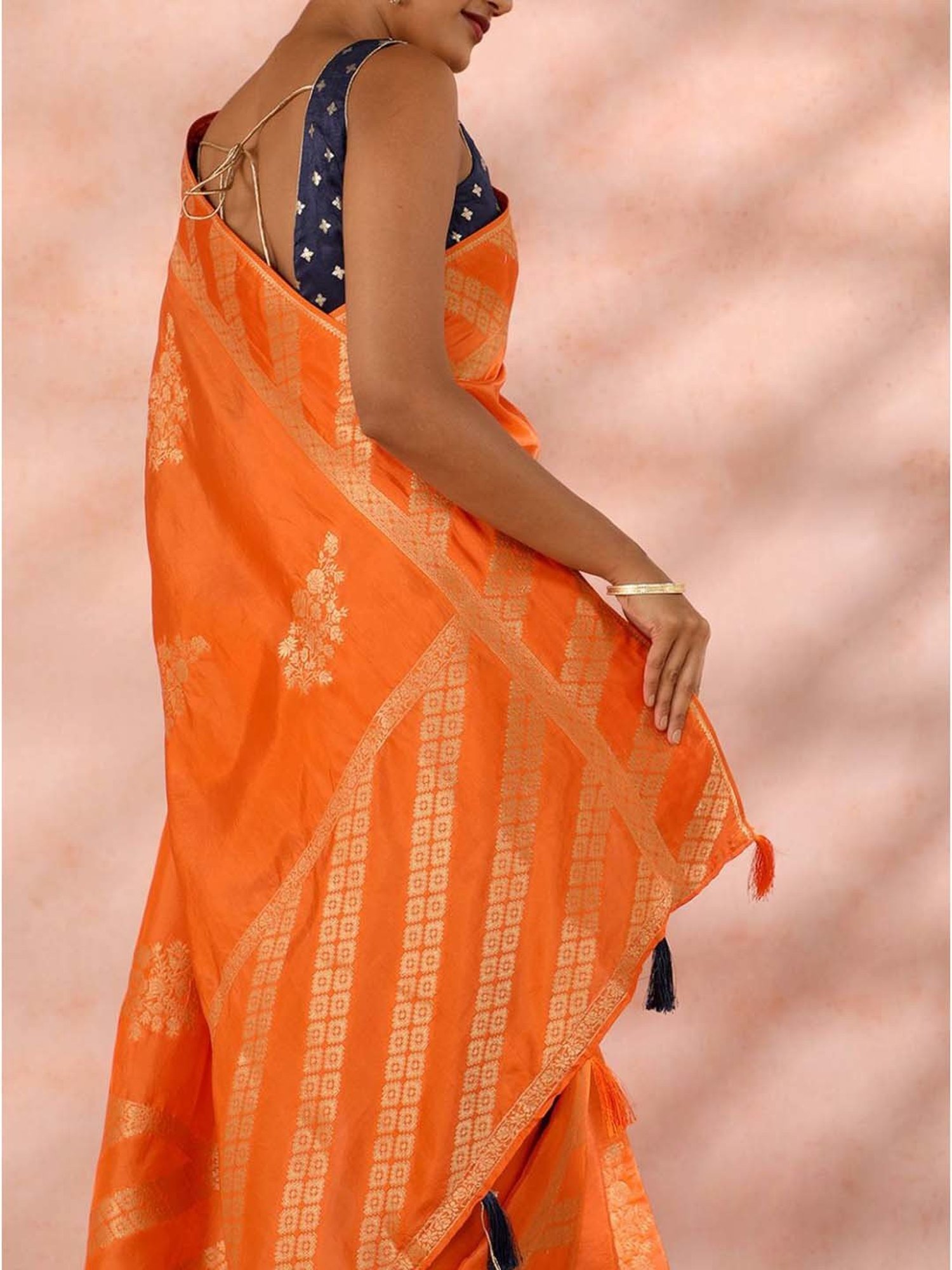 Taneira Orange Woven Saree With Unstitched Blouse