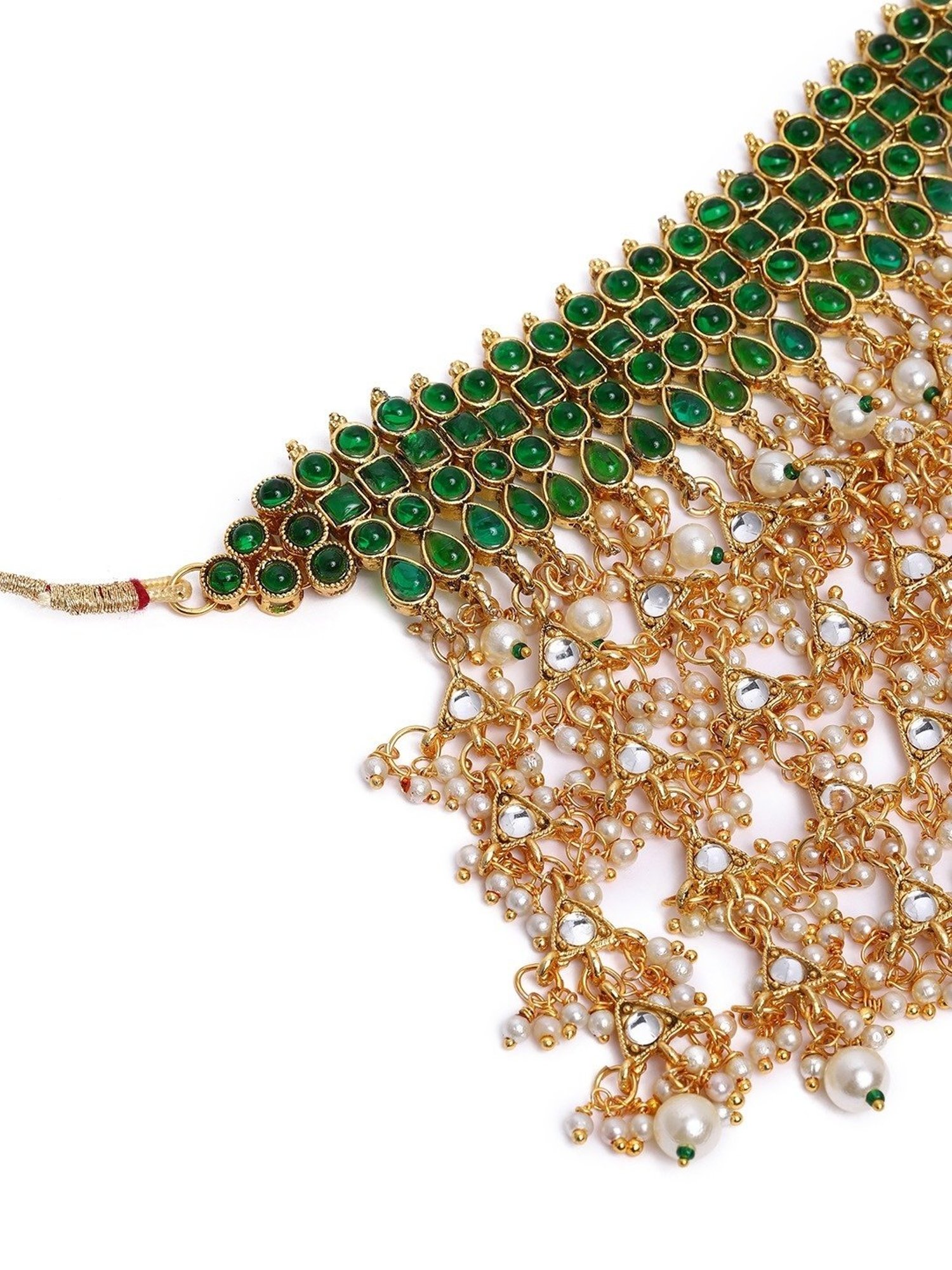 Zaveri Pearls Green Stones Wedding Collection Kundan Choker Necklace & Earring Set-ZPFK10239