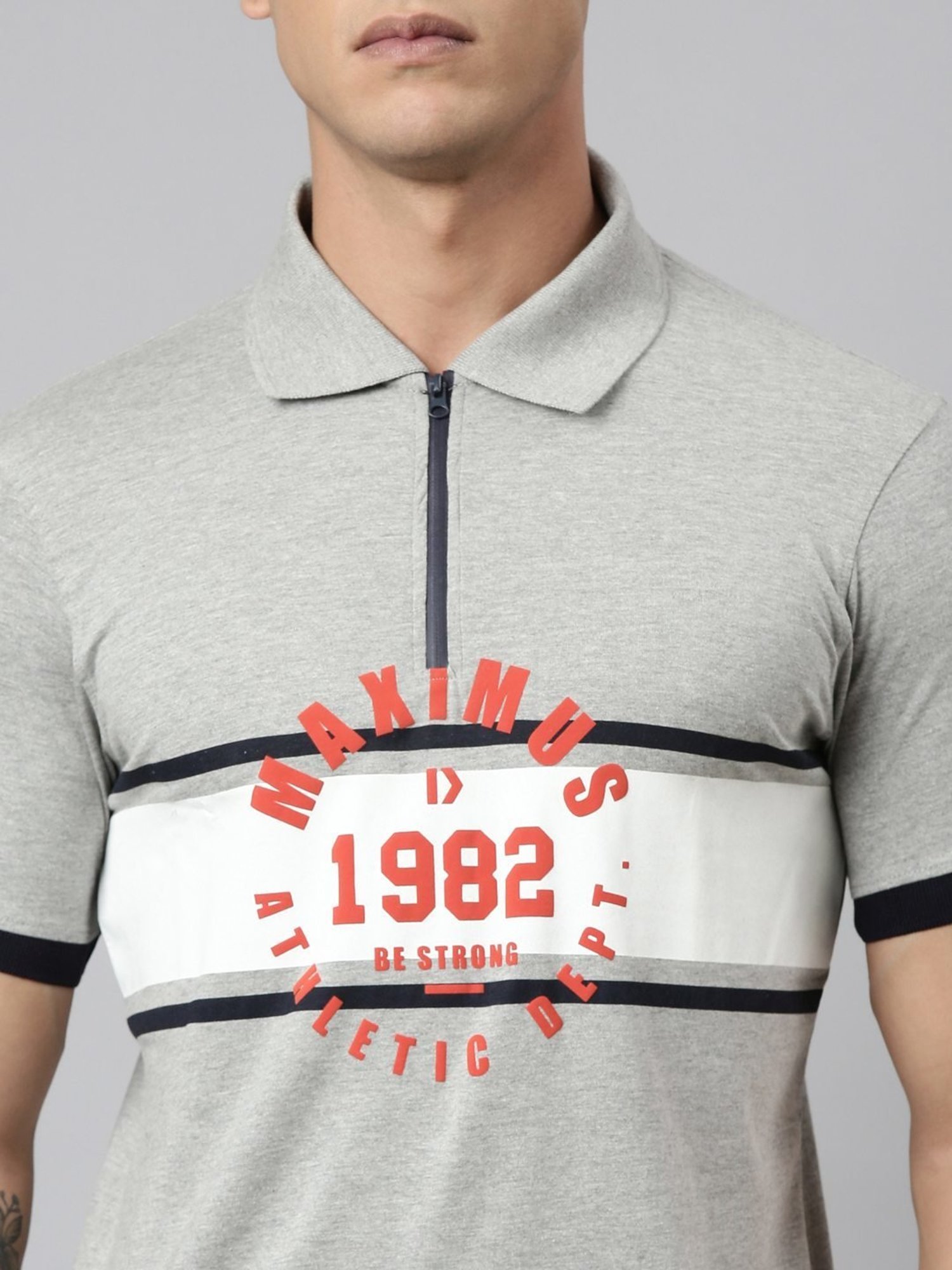 Dixcy Scott Maximus Grey Cotton Regular Fit Printed Polo T-Shirt