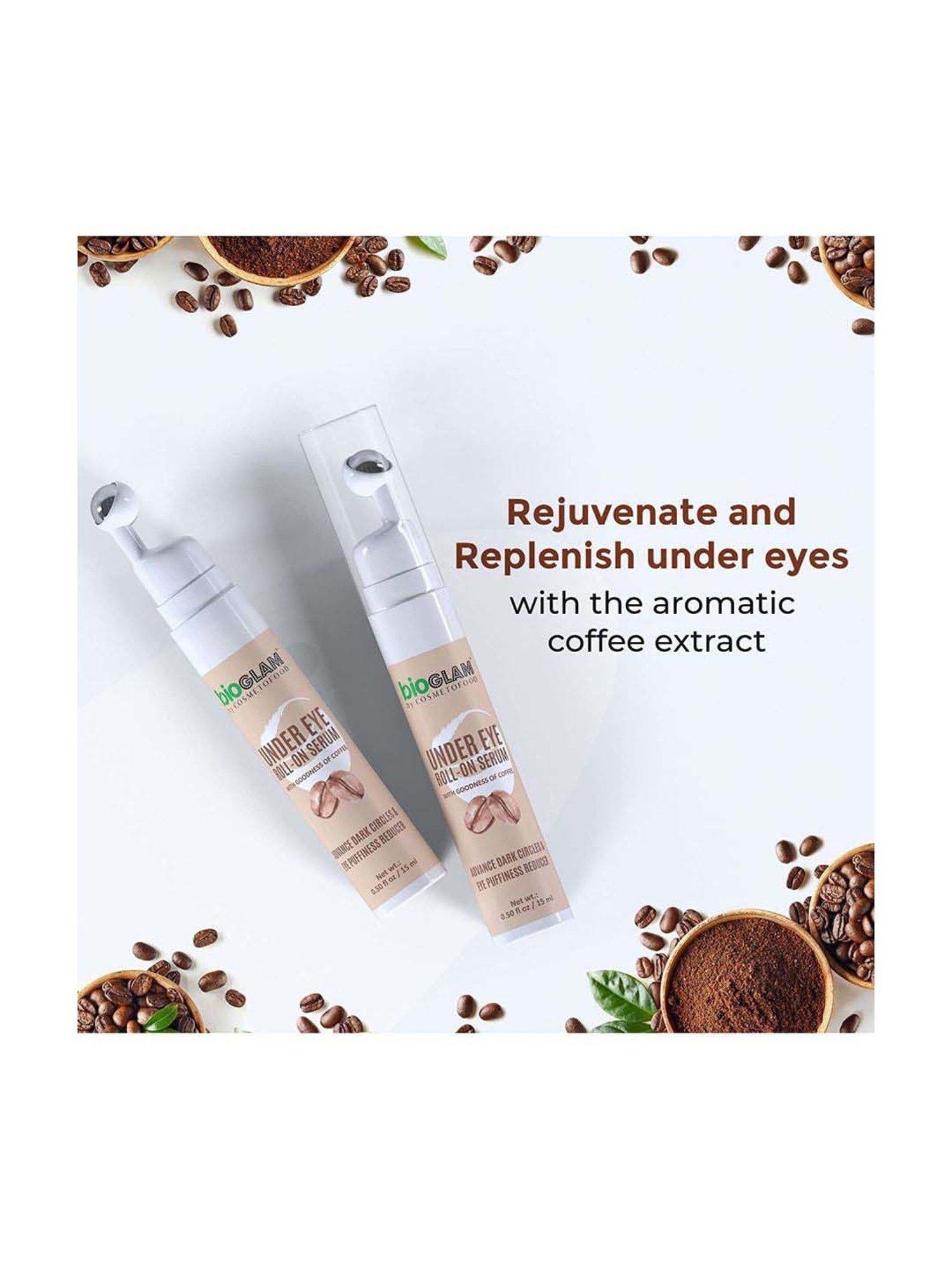 Cosmetofood Bioglam Under Eye Roll On Serum for Advance Dark Circles & Eye Puffiness Reducer - 15 ml