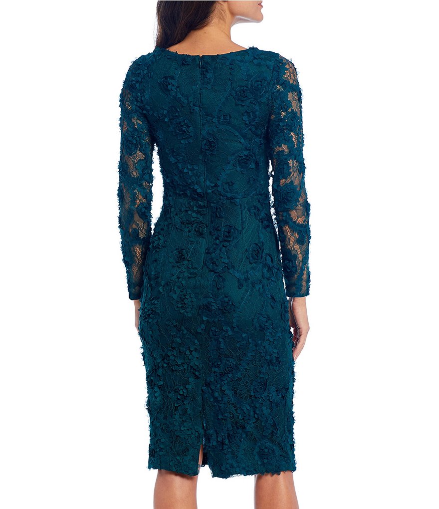 Xscape Boat Neck Long Sleeve Soutache Embroidered Lace Midi Sheath Dress