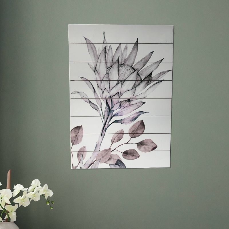 18" x 26" Soft Protea Print on Planked Wood Wall Sign Panel Gray - Gallery 57