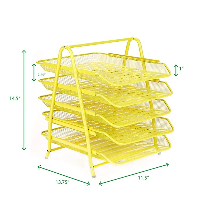 5TPAPERYLW 5 Tier Letter Tray Pull Out Drawer Organizer Folders Files Documents Mail Yellow