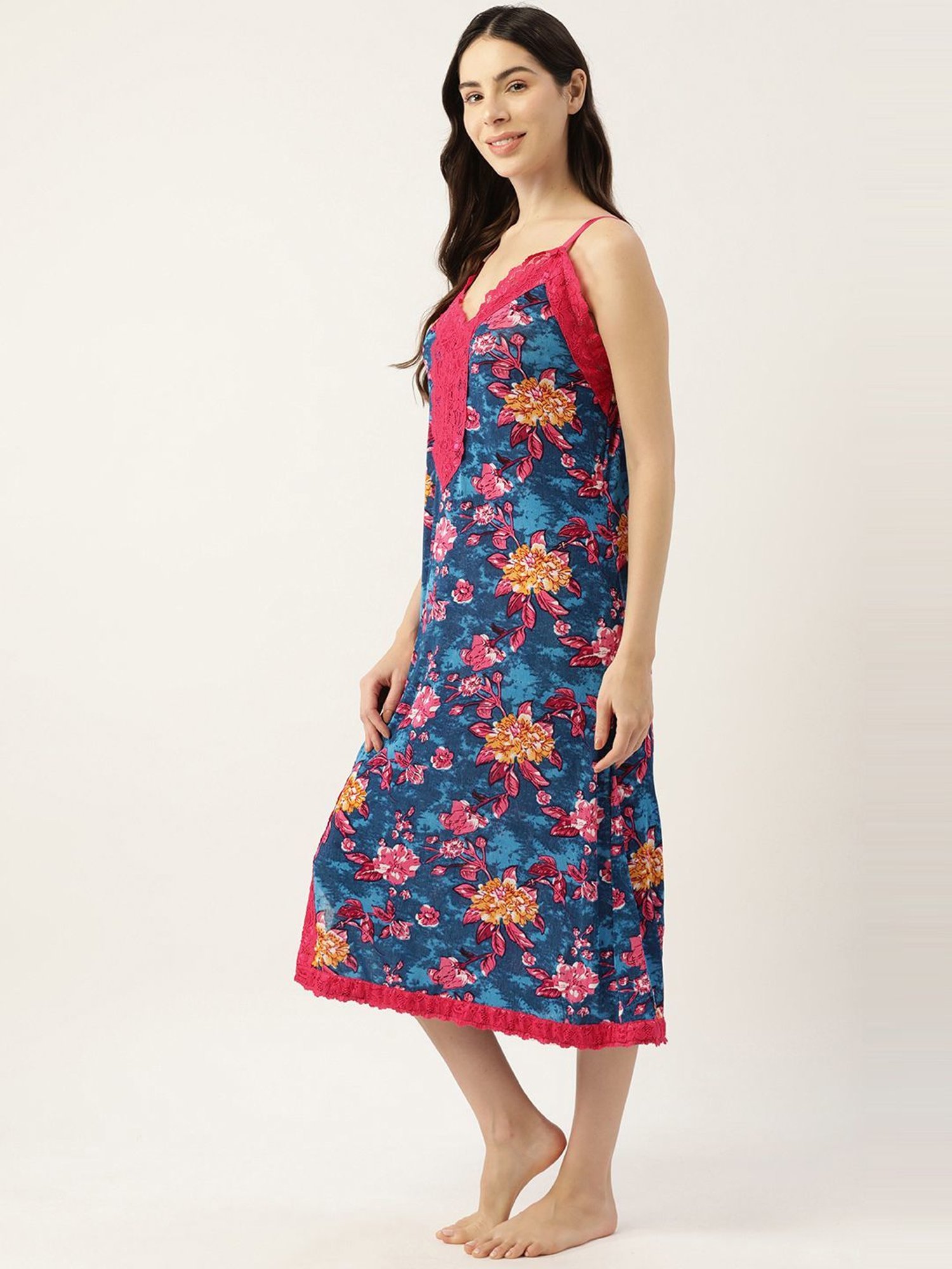 Ms.Lingies Blue Printed Nightwear With Robe