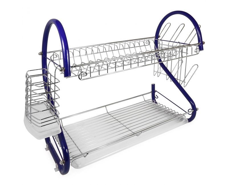 Better Chef 16-Inch 2-Tier Chrome Plated Dishrack in Blue