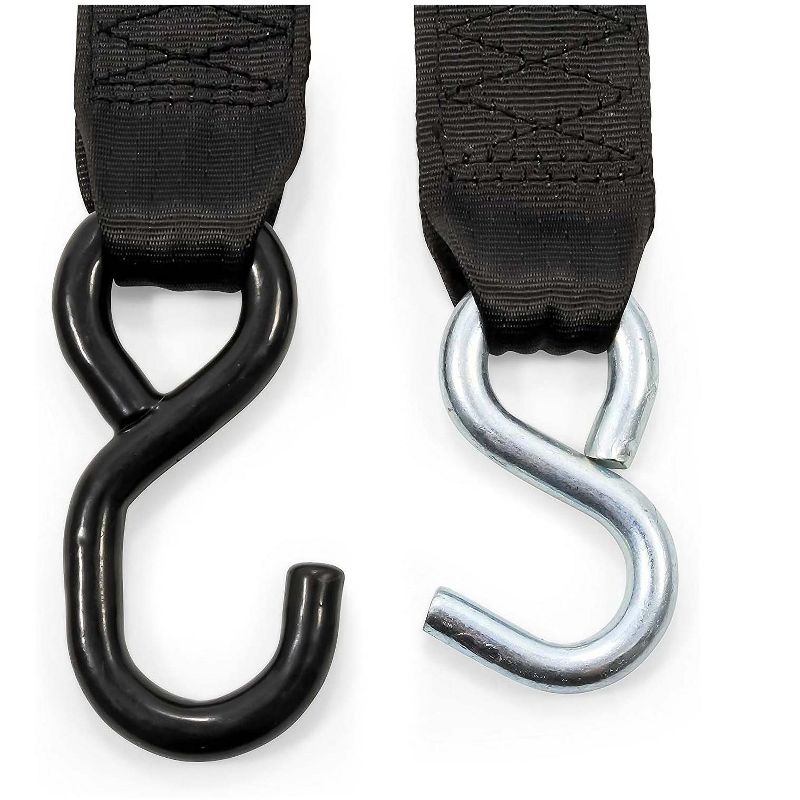 Camco Retractable Secure Hauling and Transporting Sturdy Ratchet Tie Down Straps with Dual Hooks, 2-Inch