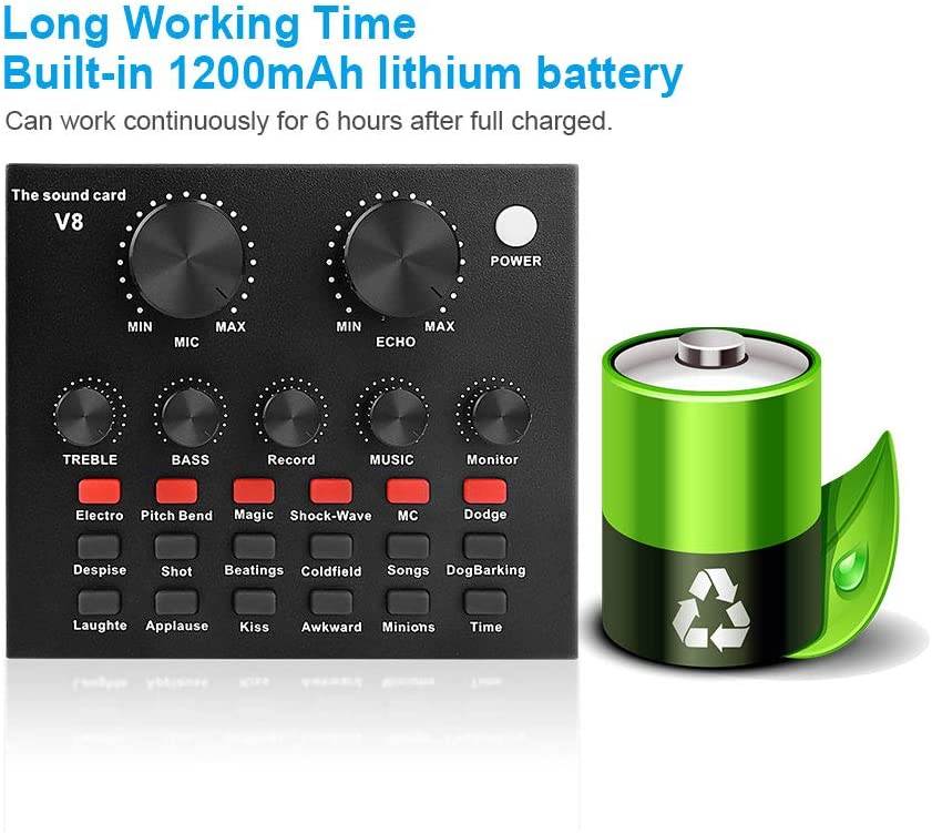 Live Sound Card Portable Mobile Audio Mixer, Karaoke Sound Mixer Recording Sound Card for Live Broadcast K Songs Recording Voice Chatting