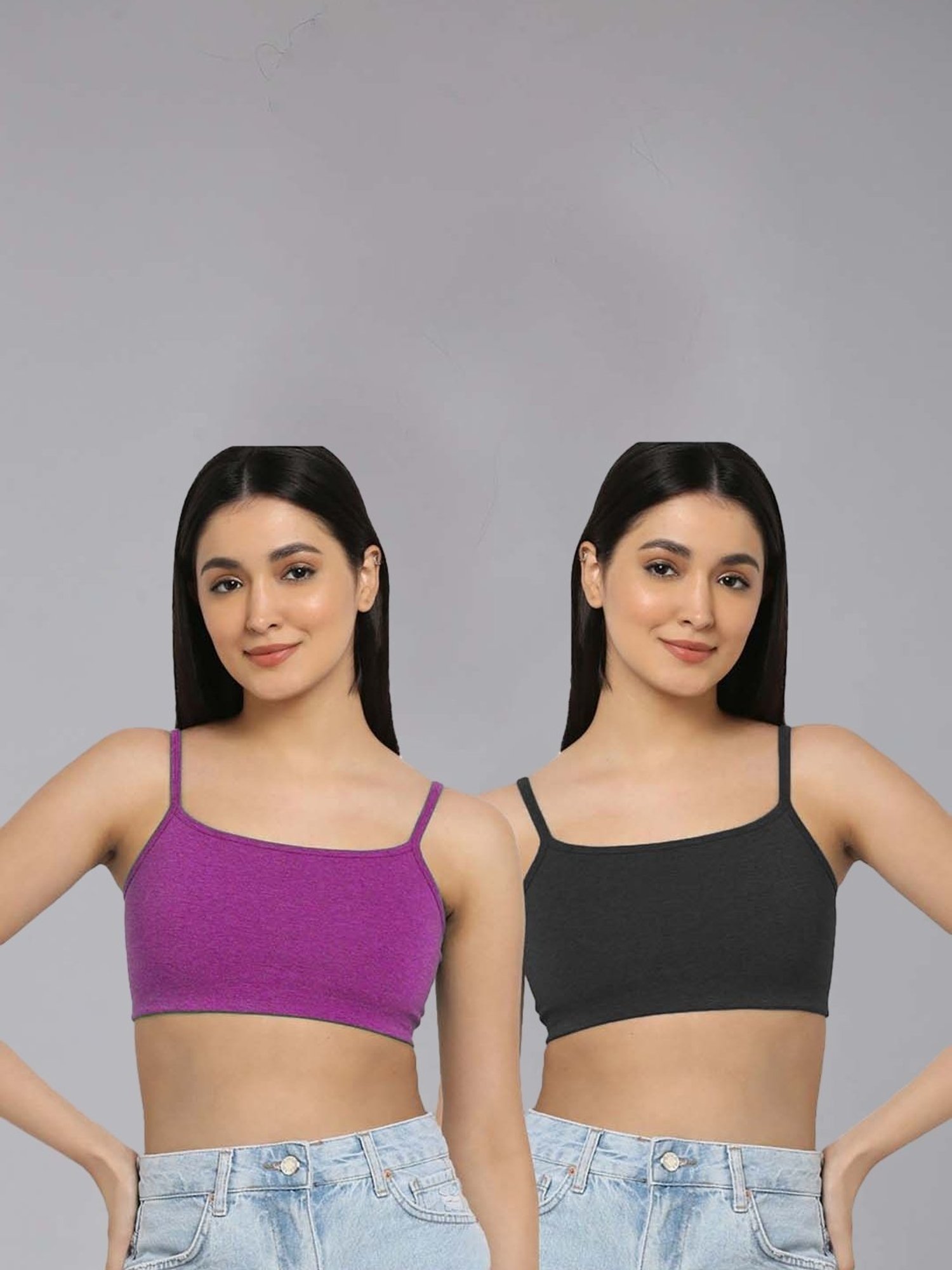 AROUSY Purple & Black Cotton Beginner's Bra - Pack Of 2