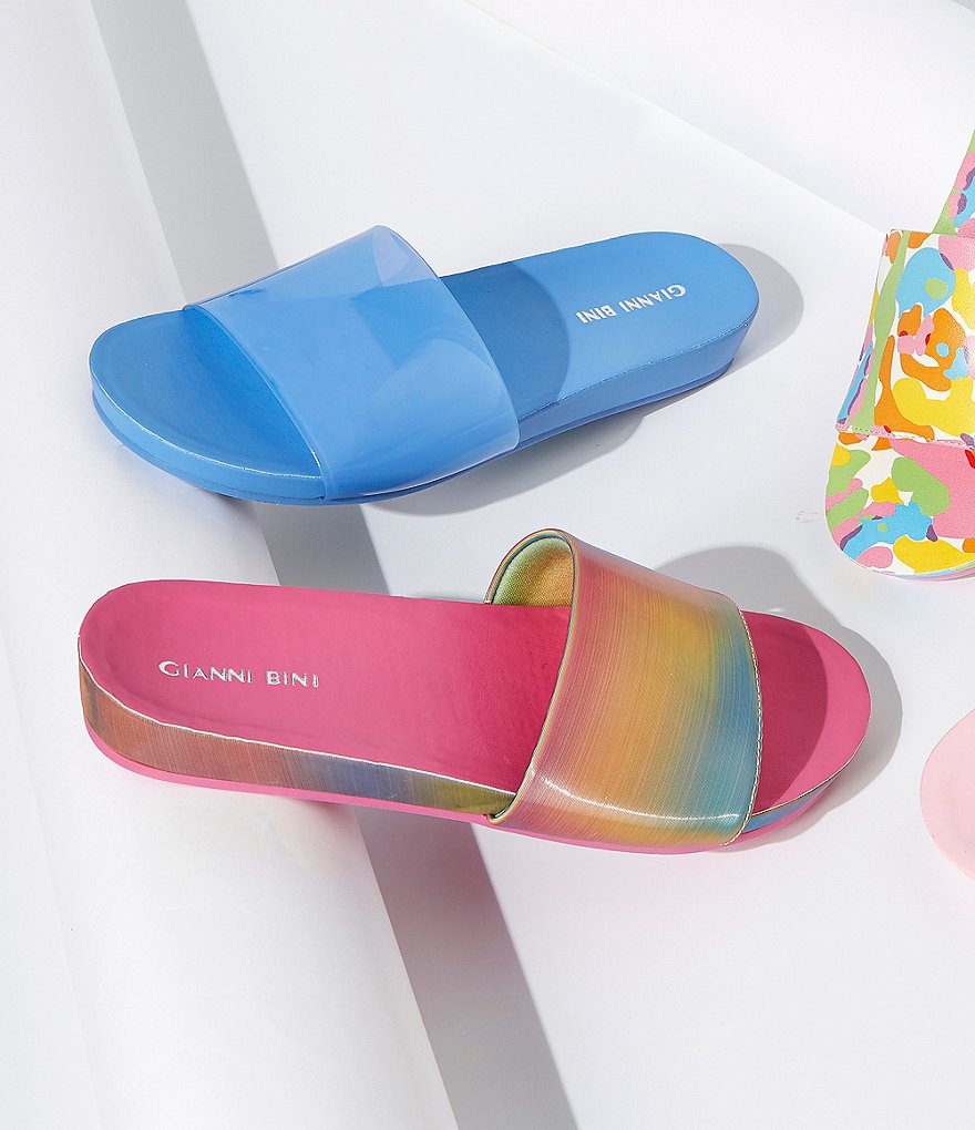 Gianni Bini Summatime Rainbow Banded Wedge Pool Slides