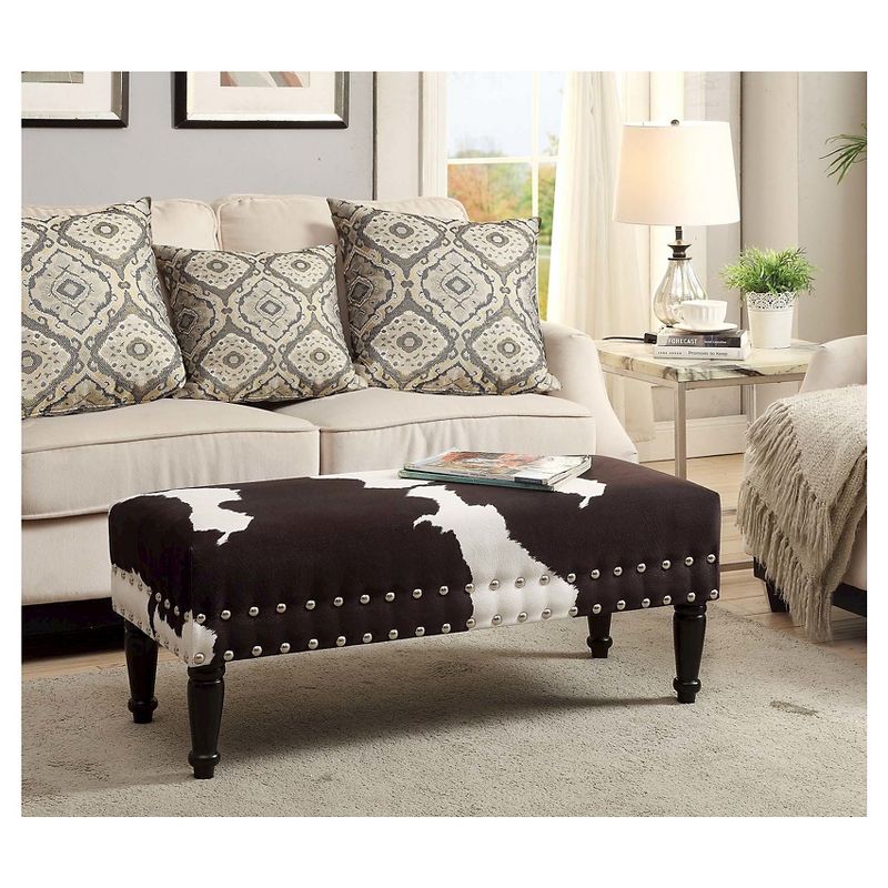Faux Cowhide Bench with Nailheads Black Faux Cowhide - Breighton Home