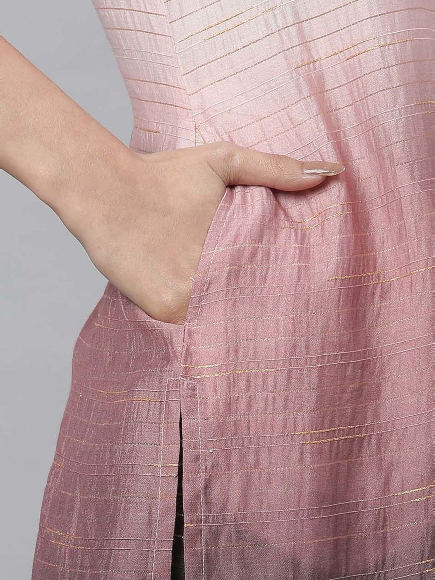 Aurelia Women Pink Printed Viscose Kurta Set with Trouser