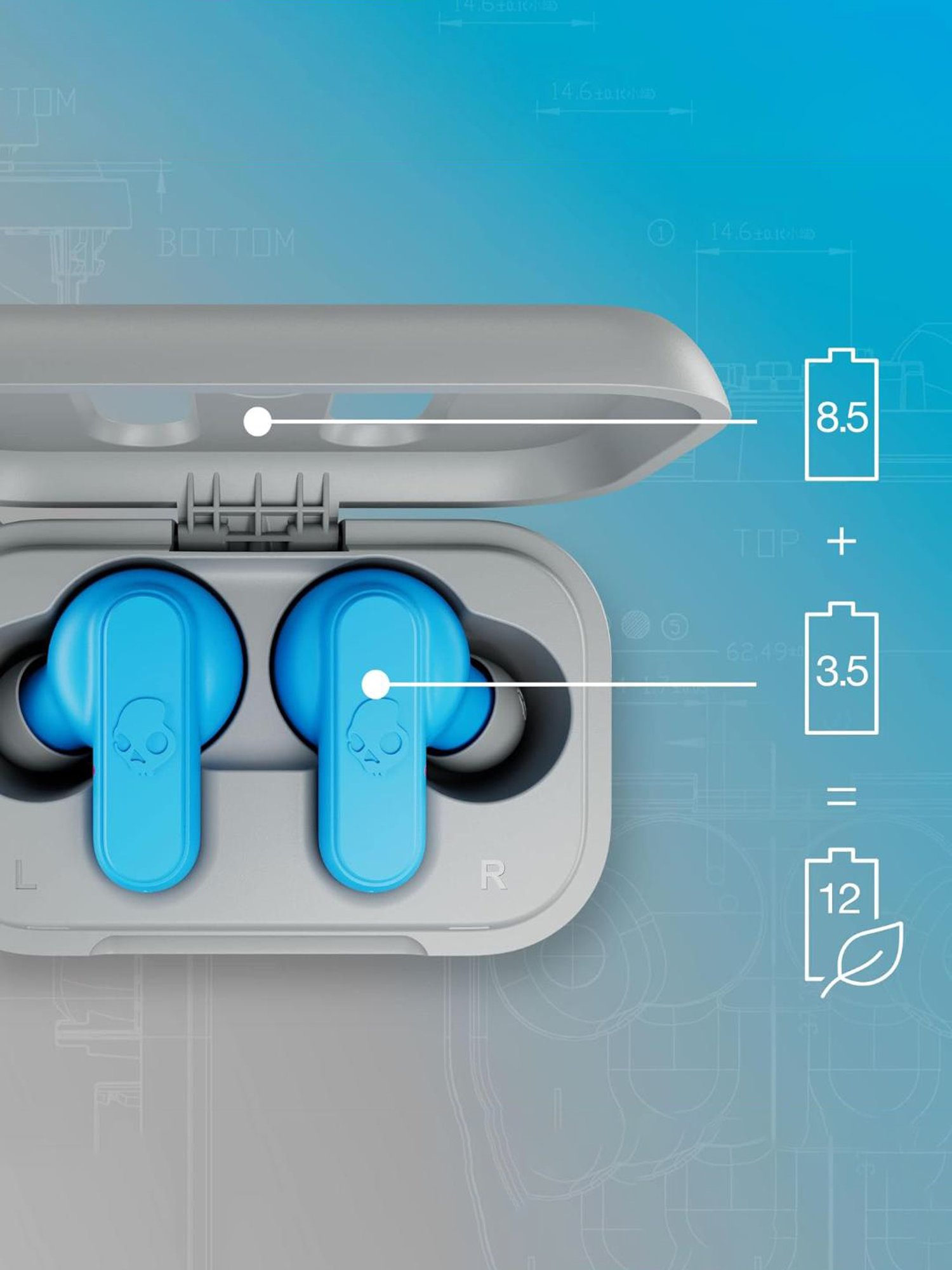 Skullcandy Dime 2 in-Ear Bluetooth Earbuds with IPX4 Water Dust Resistant (Blue, True Wireless)