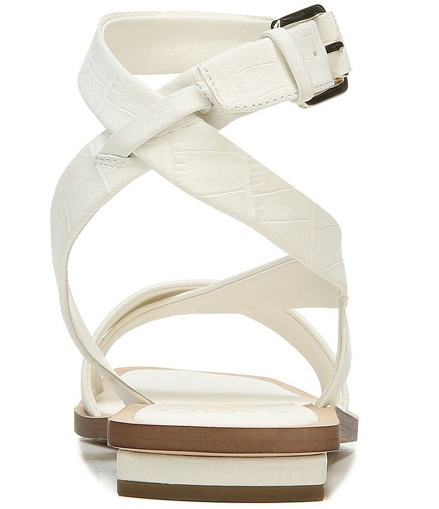 Sarto by Franco Sarto Ema 2 Ankle Strap Croco Print Leather Square Toe Flat Sandals