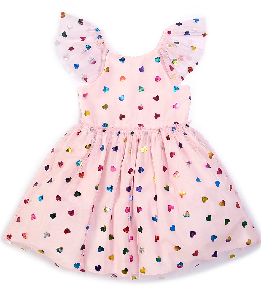 Pippa & Julie Little Girls 2T-6X Metallic Heart Mesh Fit-And-Flare Dress