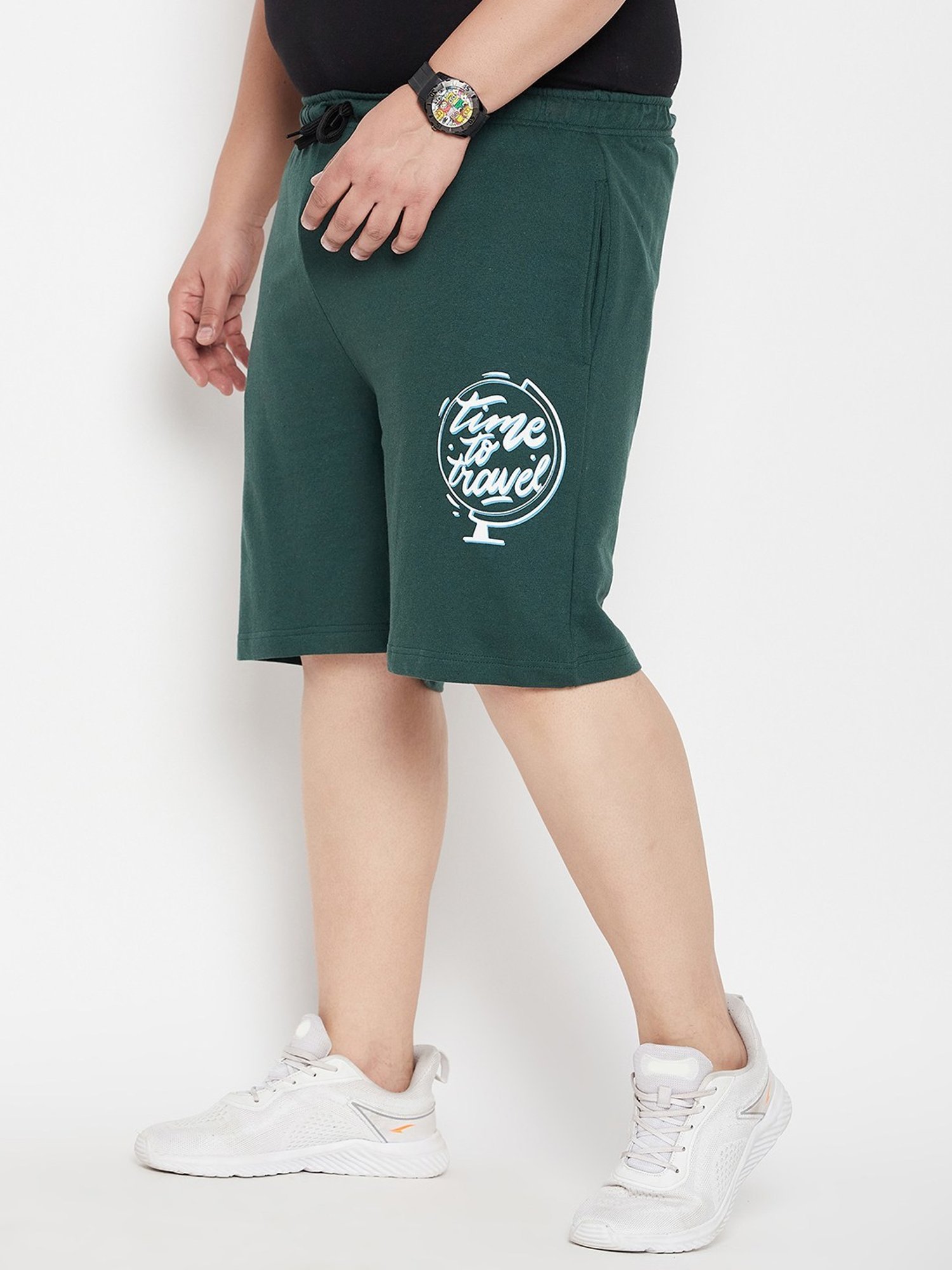 Bigbanana Bottle Green Regular Fit Printed Shorts