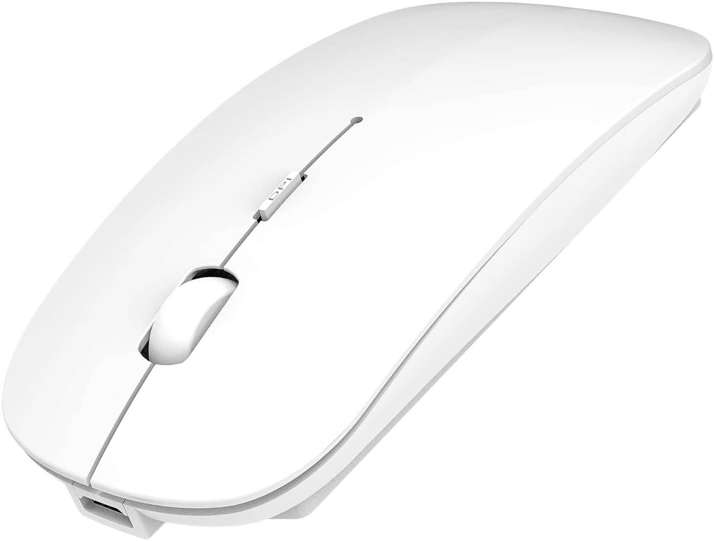 2.4GHz Wireless Bluetooth Mouse, 3 Adjustable DPI, Dual Mode Slim Rechargeable Wireless Mouse Silent USB Mice,Compatible for Laptop Windows Mac Android MAC PC Computer (Silver)