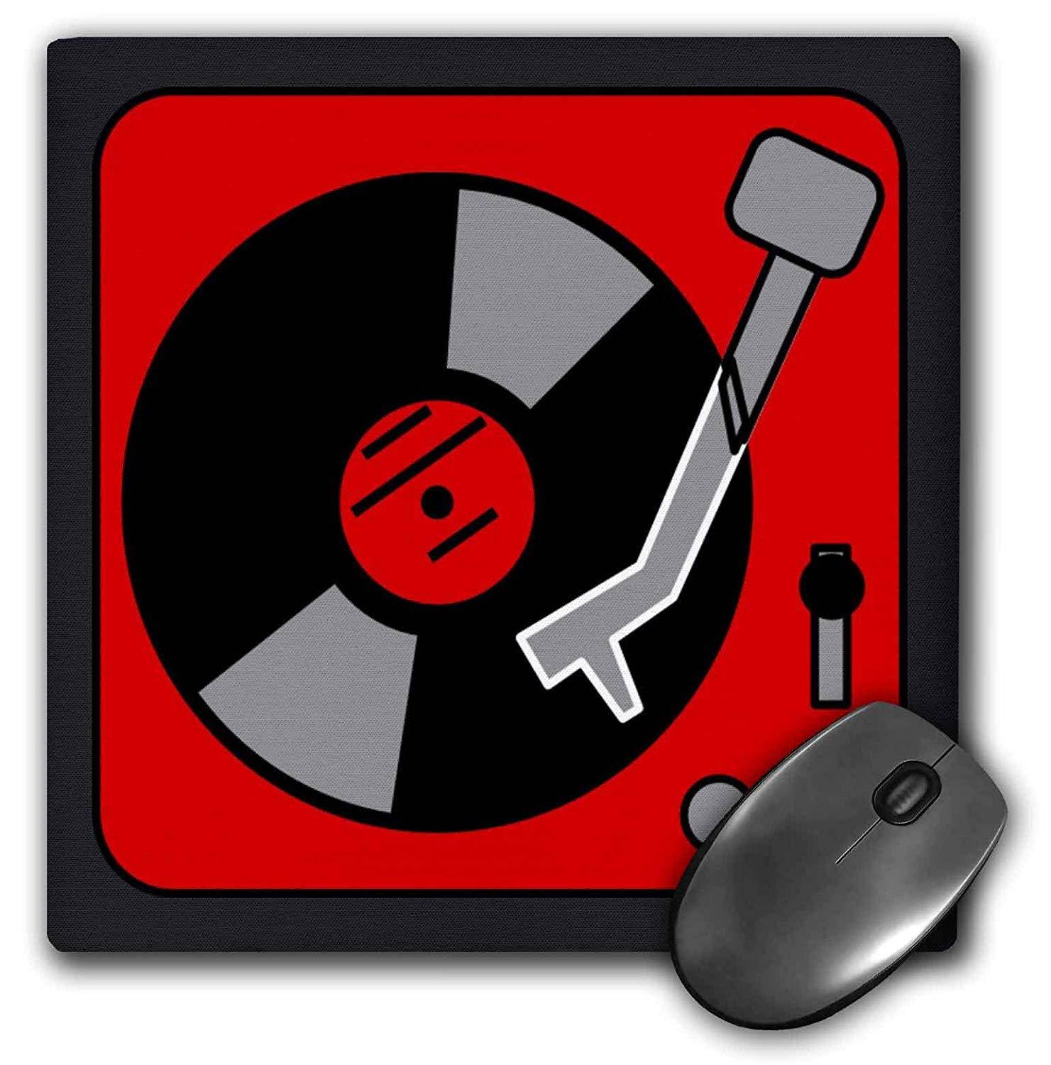 3drose Retro Red and Black Record Player - Mouse Pad