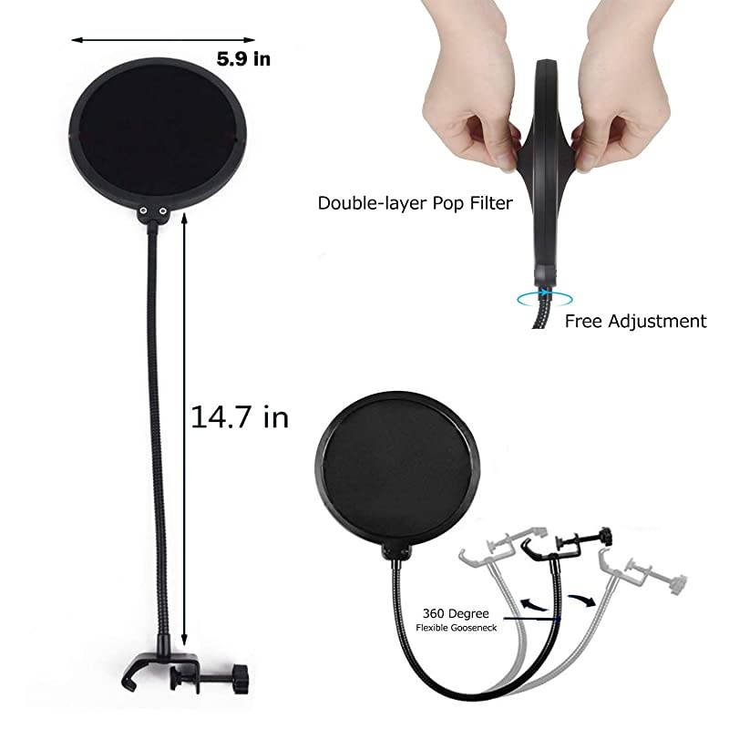 Microphone Stand with Mic Pop Filter Shock Mount Adjustable Mic Boom Scissor Arm Stands for Blue Yeti SnowballRadio Broadcasting and Recording