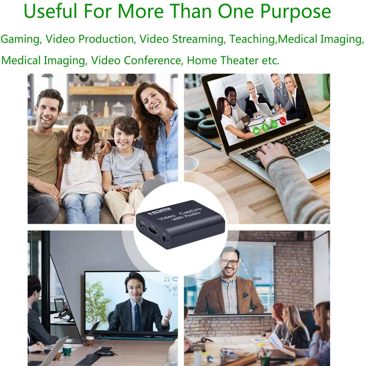 Game Capture Card with Loop Out, Audio Video Capture Card with Mic-in, 1080P 60fps Game Capture Device for Live Streaming Broadcasting Video Recording for PS3/4,Switch, DSLR, Camcorders