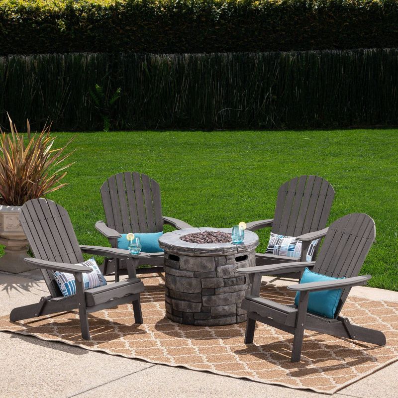 Maison 5 pc Acacia Wood and Light Weight Concrete Adirondack Chair and Fire Pit Se - Dark Gray/Gray - Christopher Knight Home