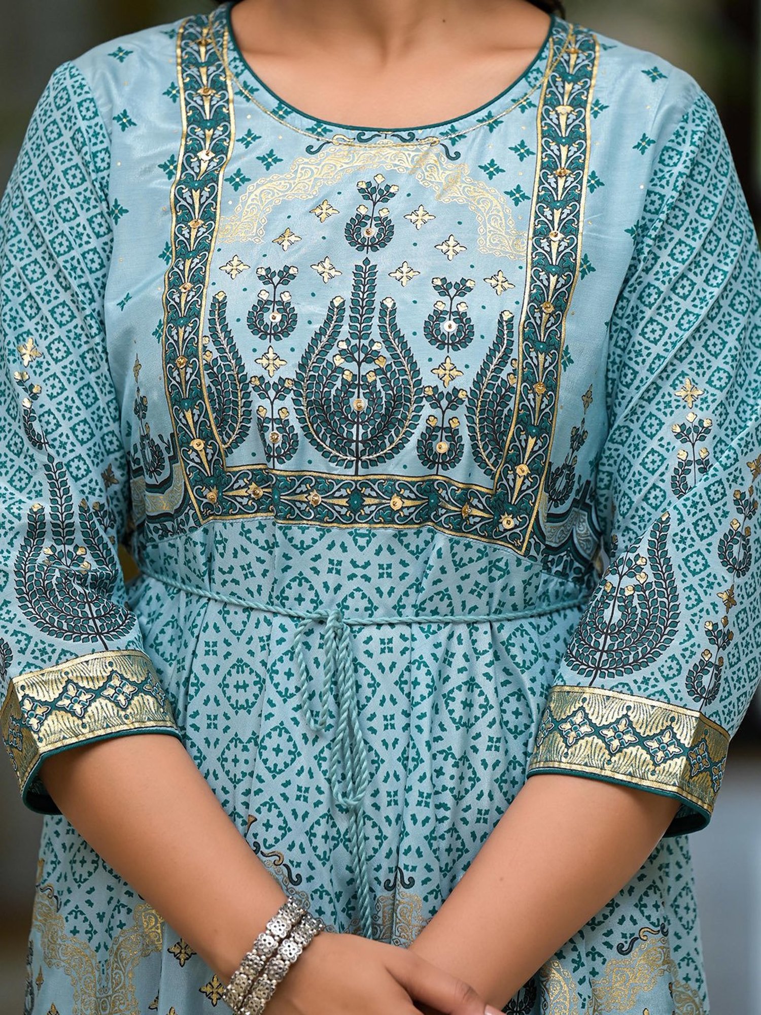 Juniper Aqua Printed Ethnic Dress