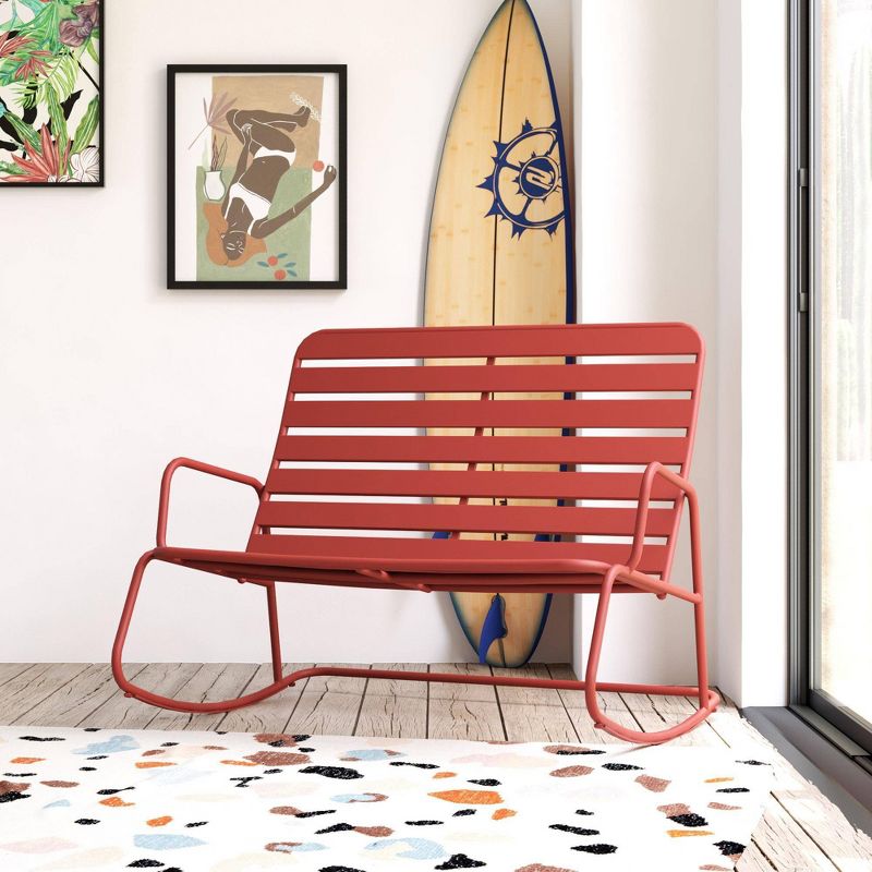 Roberta Outdoor/Indoor Rocker Loveseat - Persimmon Red - Novogratz
