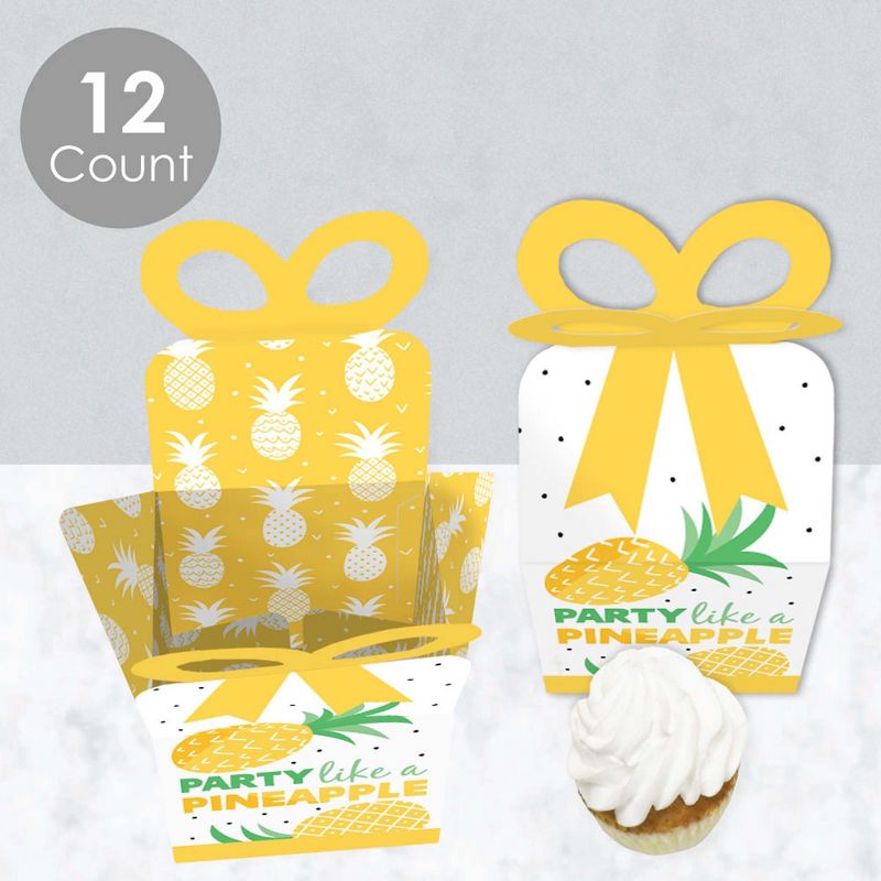 Big Dot of Happiness Tropical Pineapple - Square Favor Gift Boxes - Summer Party Bow Boxes - Set of 12