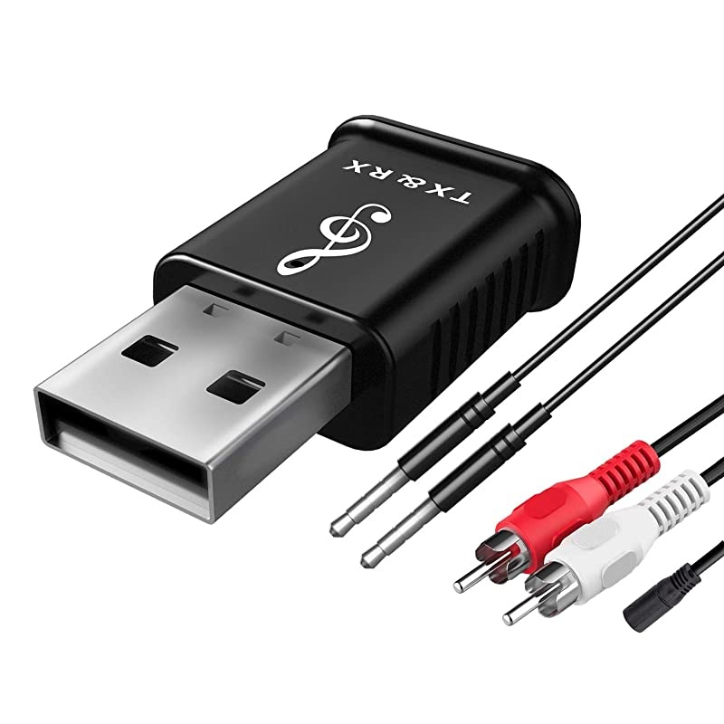 Transmitter Receiver for TV PC Car, Wireless 3.5mm AUX Adapter V5.0 Audio Adapter Car Home Stereo Audio System