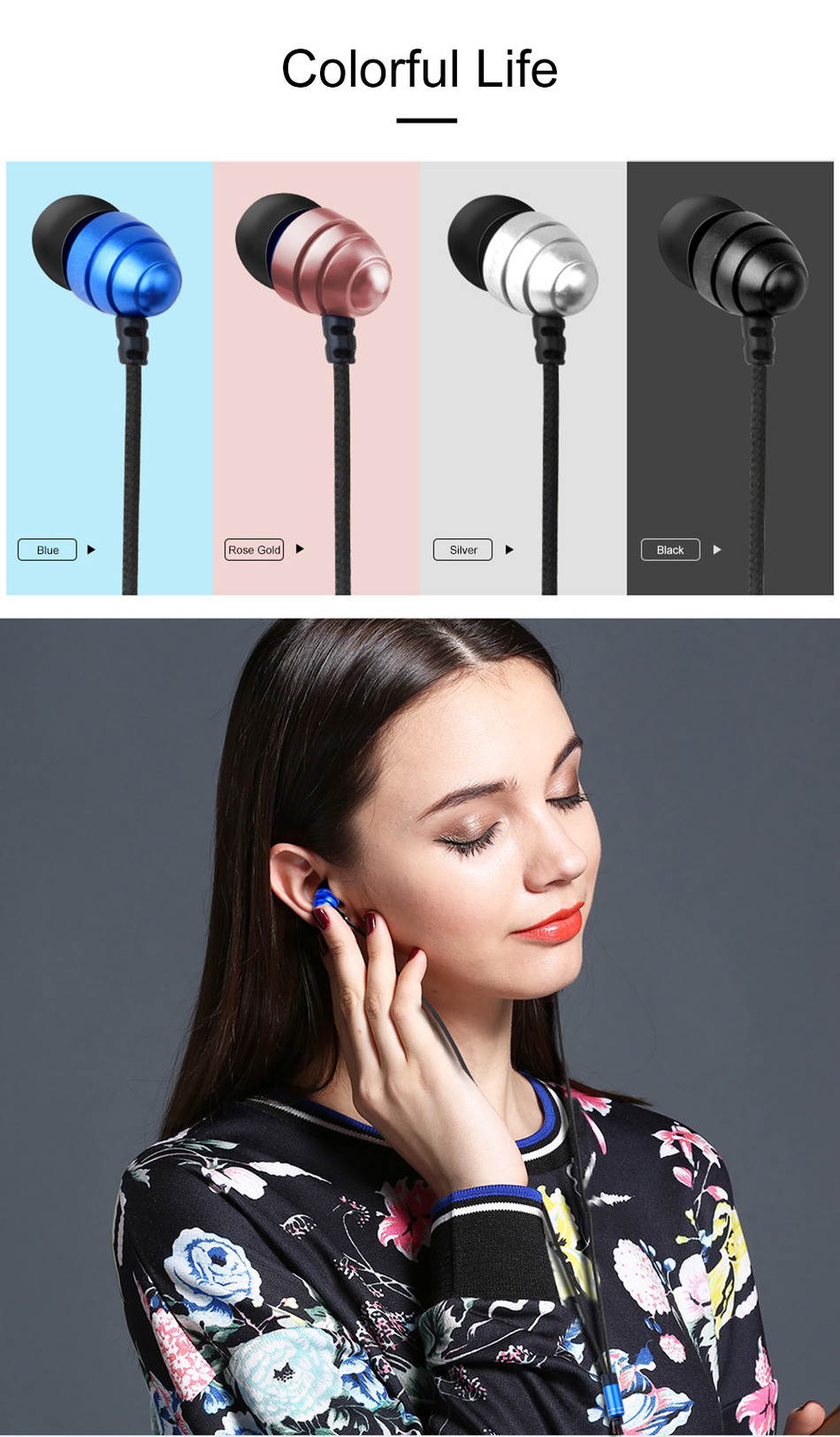 AWEI ESQ2 Fashionable Deisgn Metal 3.5MM Plug Stereo Music Deep Bass In-Ear Earphones with Microphone for Mobile Phones