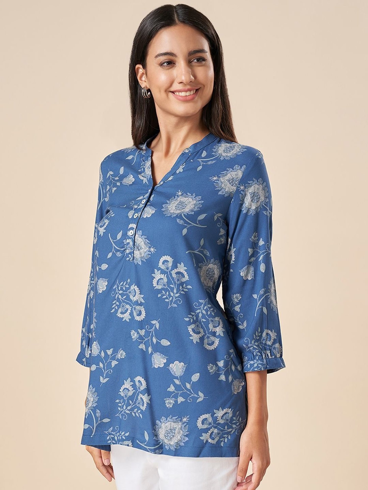 Akkriti by Pantaloons Indigo Blue Printed Tunic