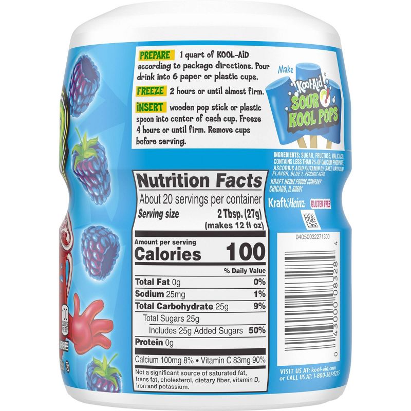 Kool-Aid Sour Shockin' Blue Raspberry Drink Mix - 19oz Canister