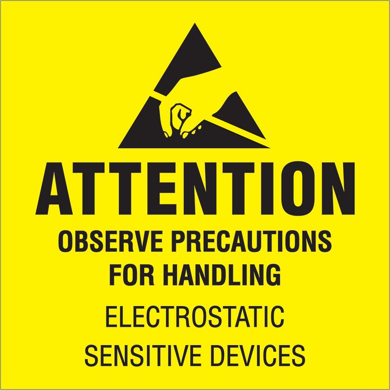 Tape Logic Labels "Attention - Observe Precautions" 4" x 4" Black/Yellow 500/Rol DL9081