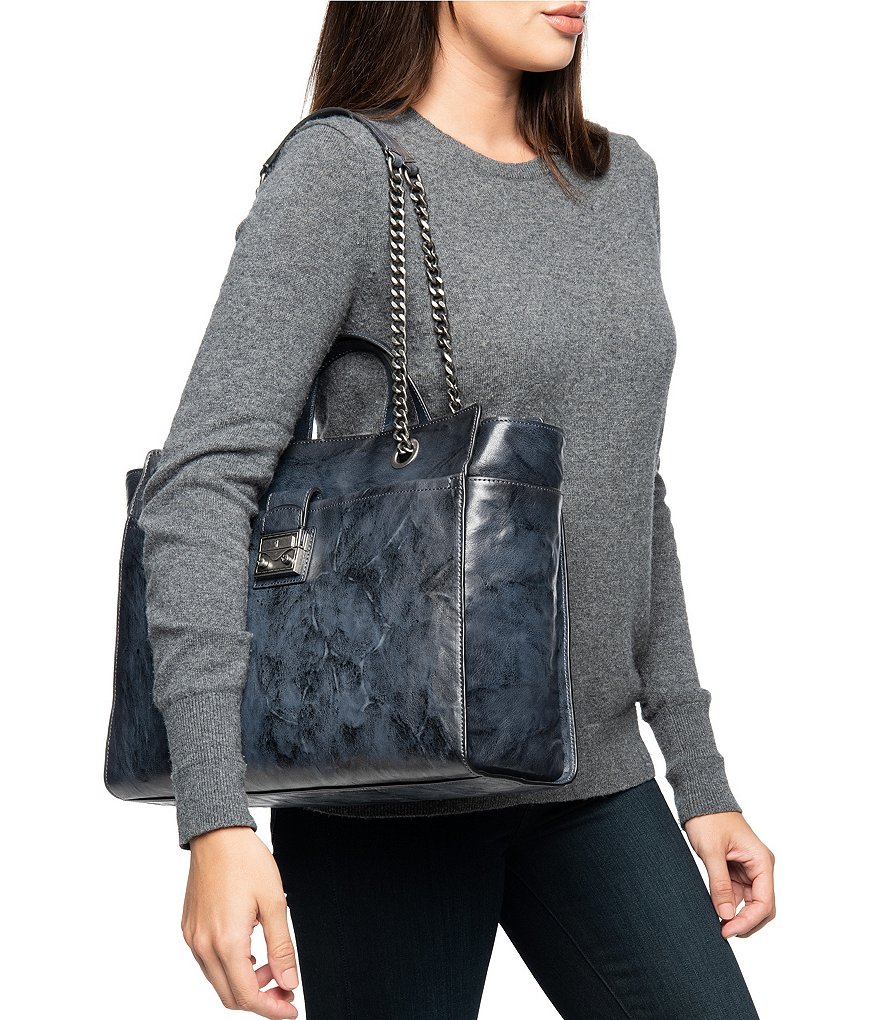 Frye Ella Metallic Leather Top Zip Tote Bag