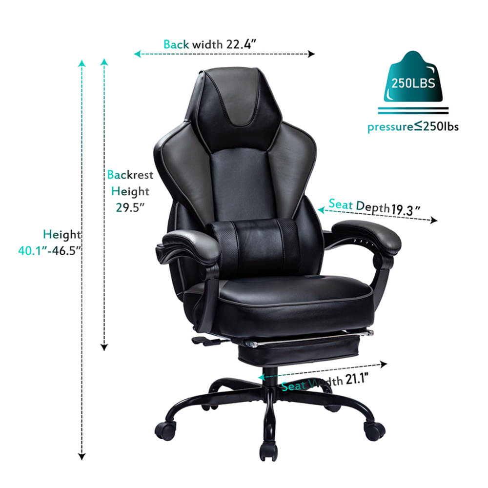 VON RACER Reclining Gaming Chair with Large Lumbar Support Cushion Racing Style Video Game PC Computer Gamer Gaming Chairs Ergonomic Office High Back Chair