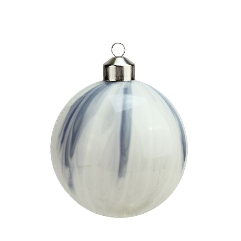 Napa Home and Garden 4" Elegant Marblized Glass Ball Christmas Ornament - White/Blue