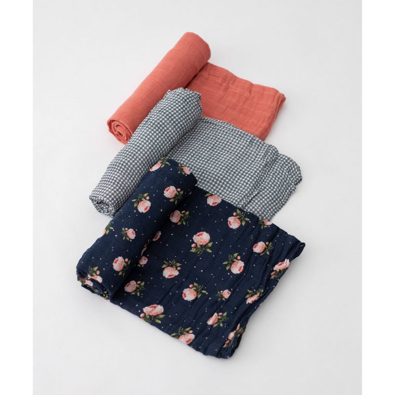 Little Unicorn Cotton Muslin Swaddle - Midnight Rose Set 3pk