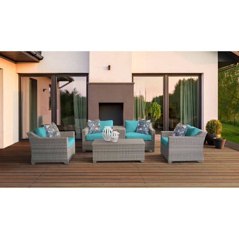 Nolin 7pc Sectional Weathered Brown Frame Sunbrella Spectrum Denim Fabric - La-Z-Boy