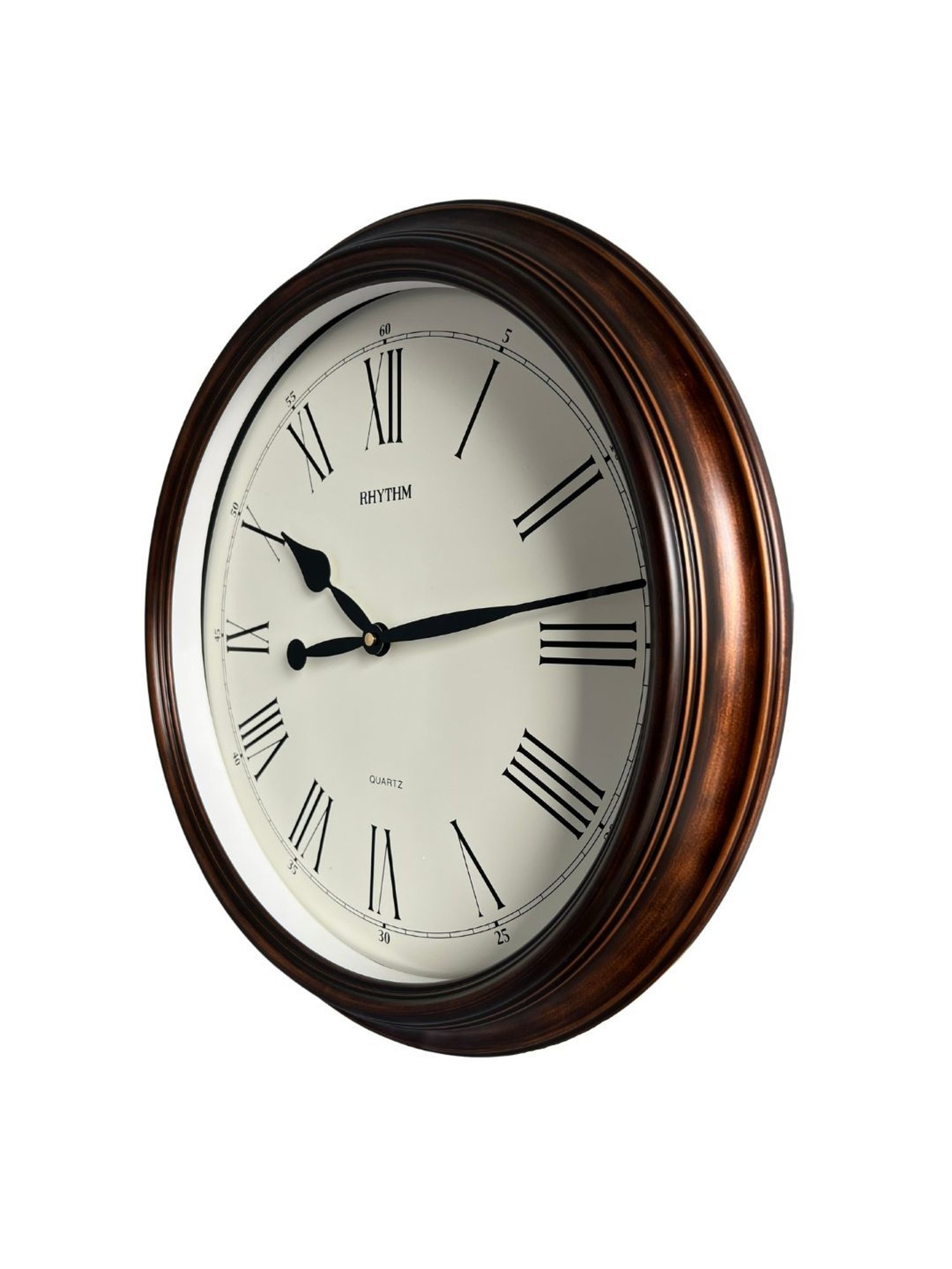 RHYTHM Elegant Round Brown Plastic Wall Clock