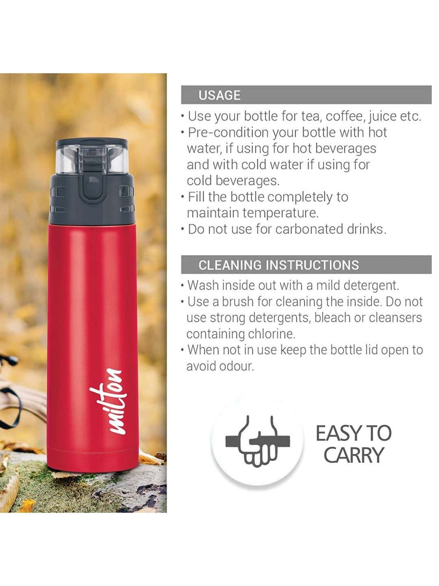 Milton Atlantis 600 Red Thermosteel Insulated Water Bottle (0.5 L)