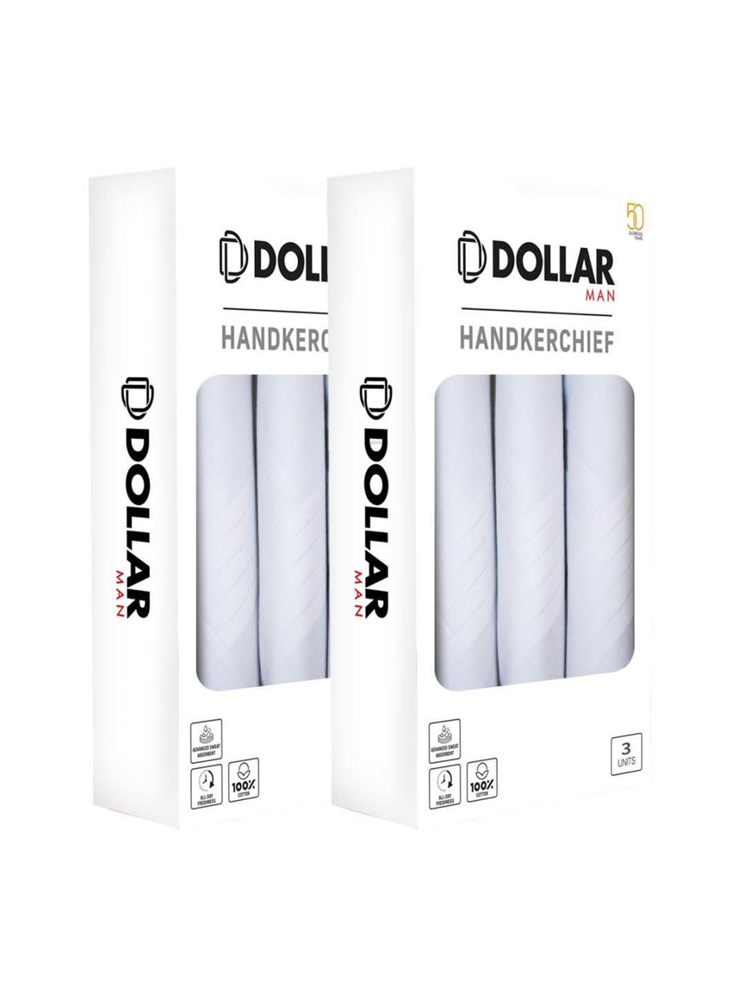 Dollar White Solid Handkerchiefs for Men - Pack of 6