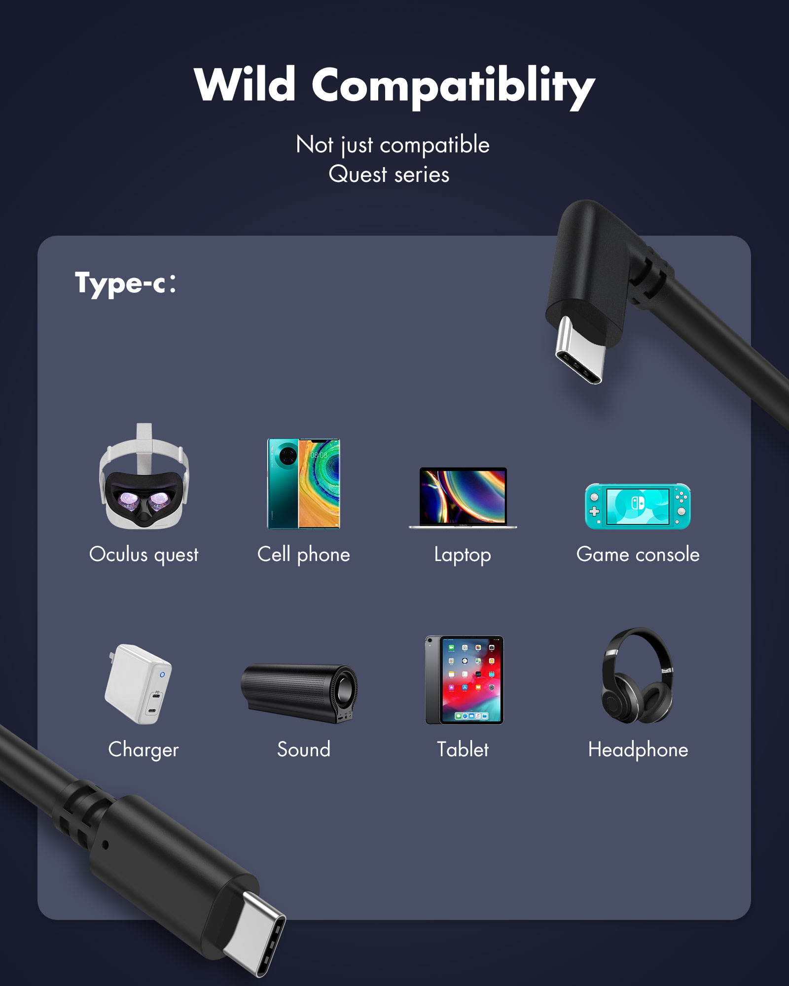 Link Cable Compatible for Oculus Quest 2, Fast Charging & PC Data Transfer USB C 3.2 Gen1 Cable for VR Headset and Gaming PC 10FT(3M)