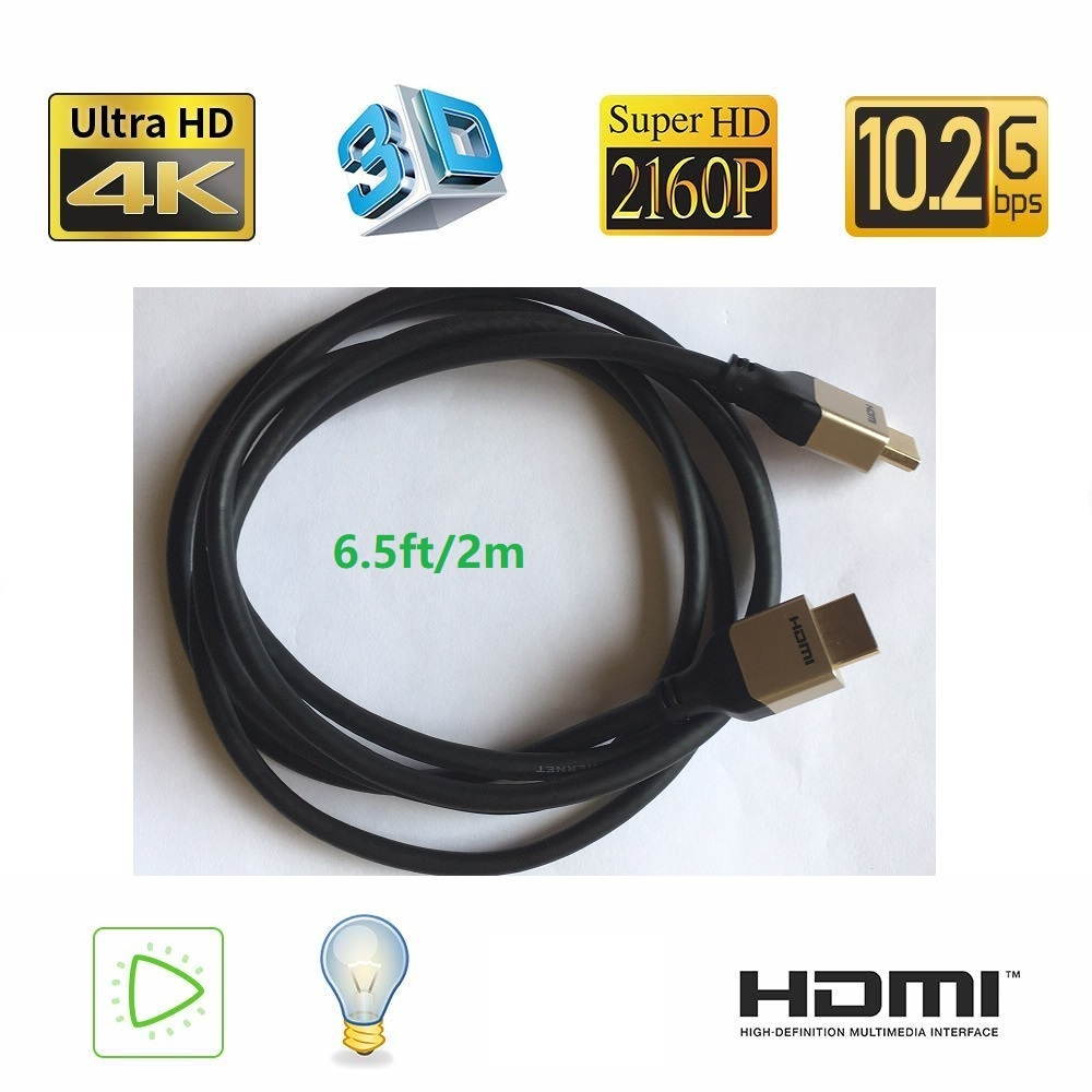 2m 6ft High Speed 4K HDMI Cable Male to Male Nylon Braided, 24K Gold Plated, Aluminum Alloy Cover, Supports 4Kx2K Ultra HD 3D 1080p Ethernet and Audio Return.