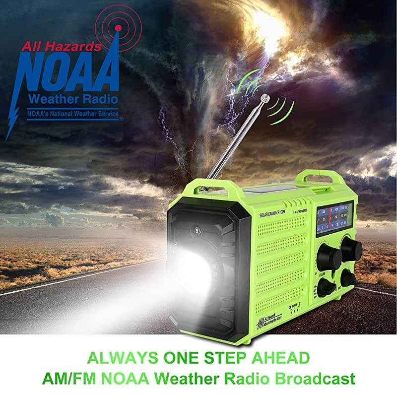 Emergency Radio  5000mAh Solar Hand Crank Portable Radio, NOAA Weather Radio for Household and 5 Ways Powered AM/FM/SW, LED Flashlight, Reading Lamp, Cell Phone Charger, and SOS Alarm