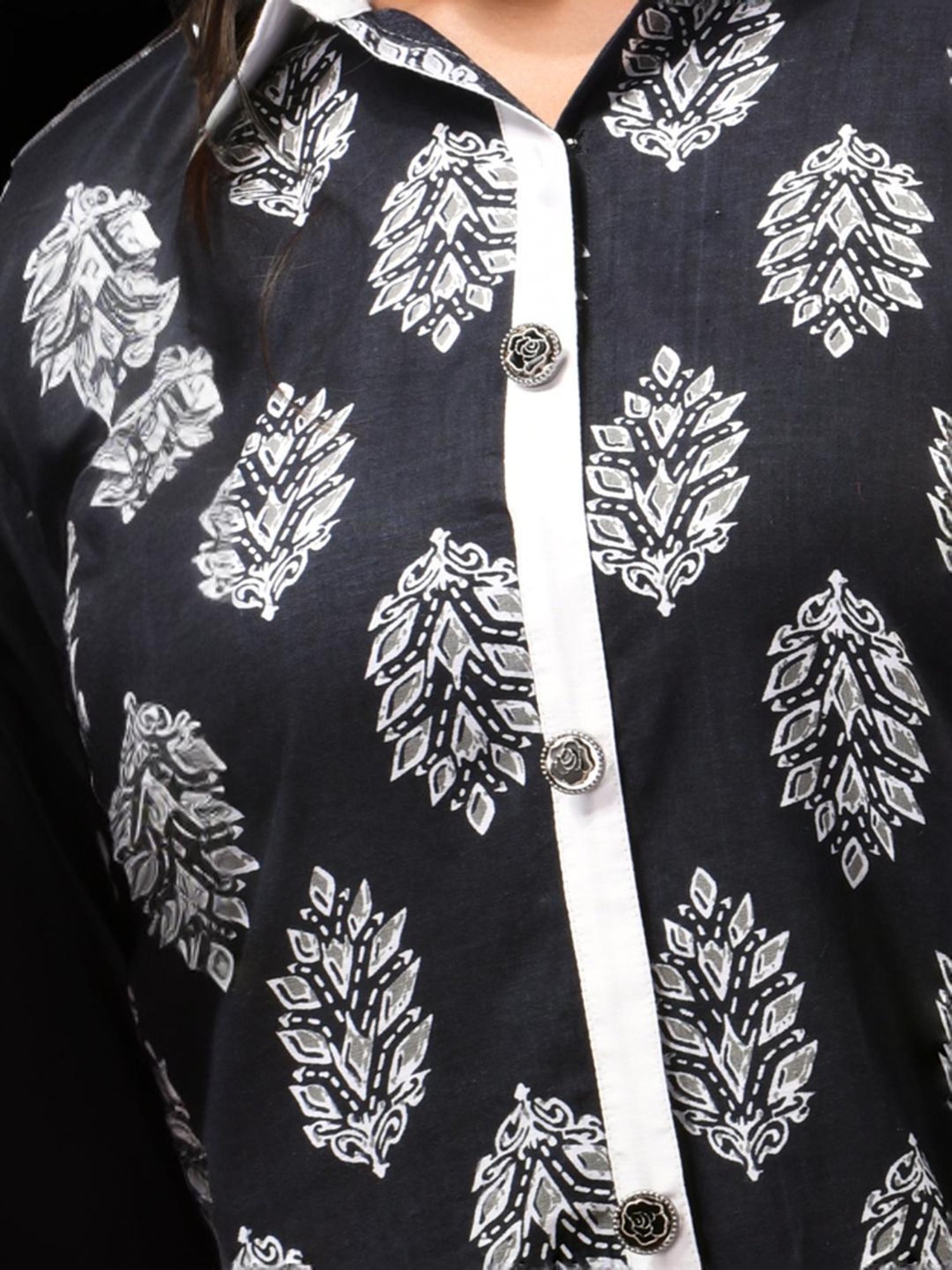 CHARUKRITI Black Cotton Printed A Line Kurta