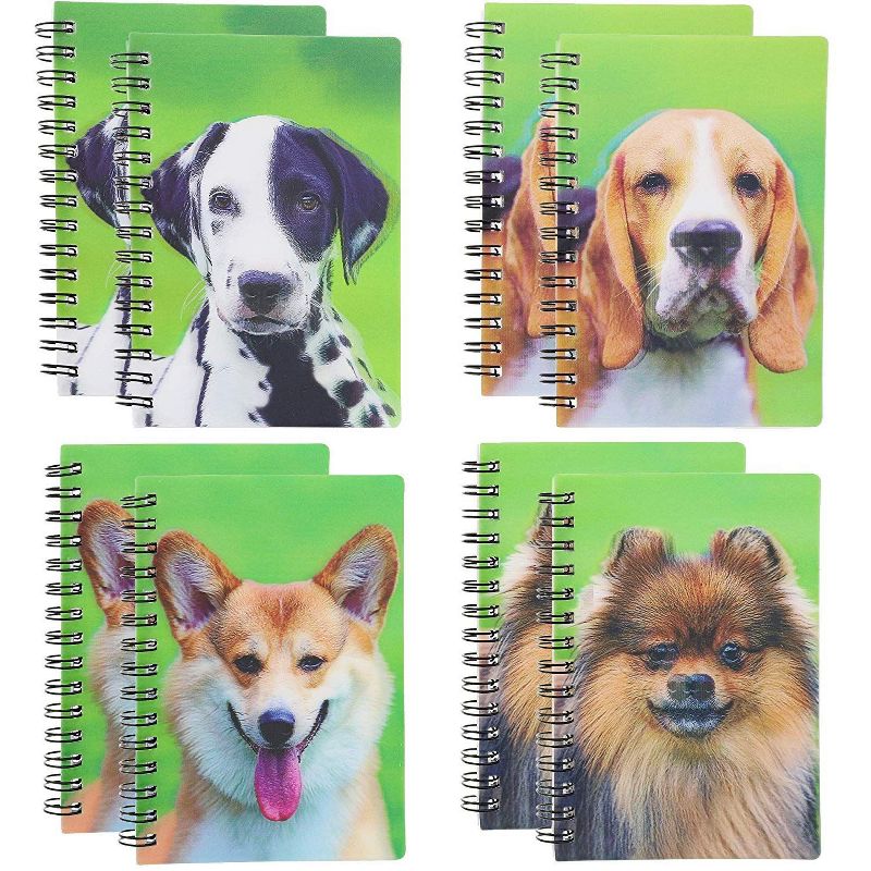 Juvale 8-Pack 3D Puppy Dog Lined Notebooks Spiral Notepads Journals (4 x 5 in, 50 Pages)