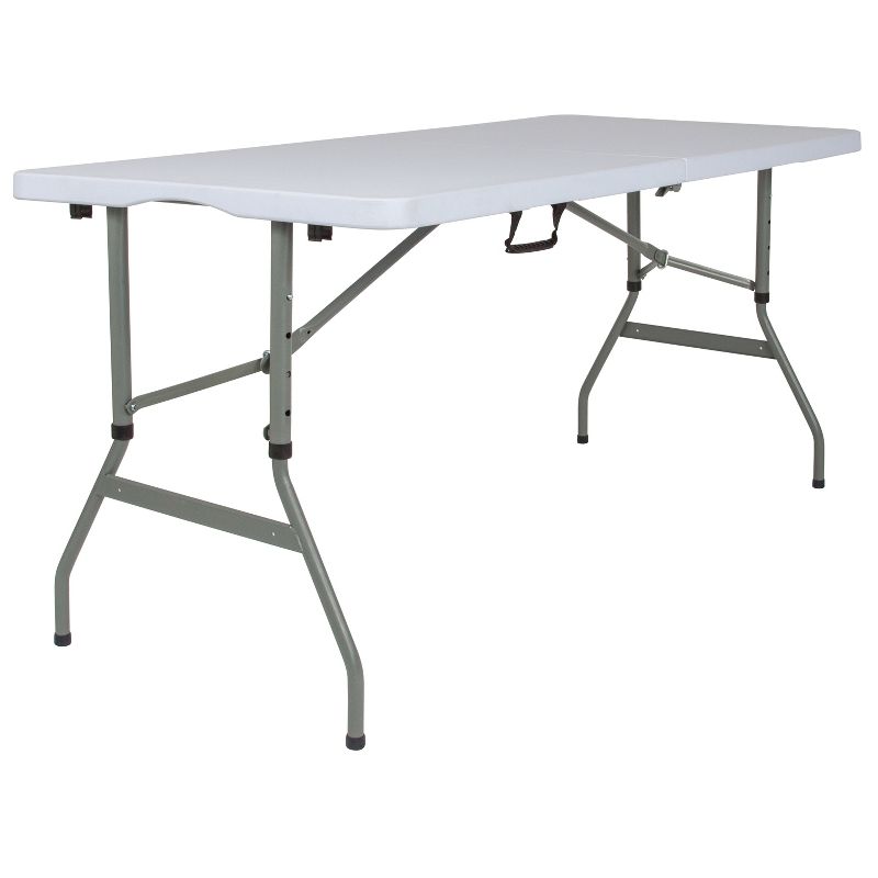 Flash Furniture 5-Foot Height Adjustable Bi-Fold Granite White Plastic Banquet and Event Folding Table with Carrying Handle